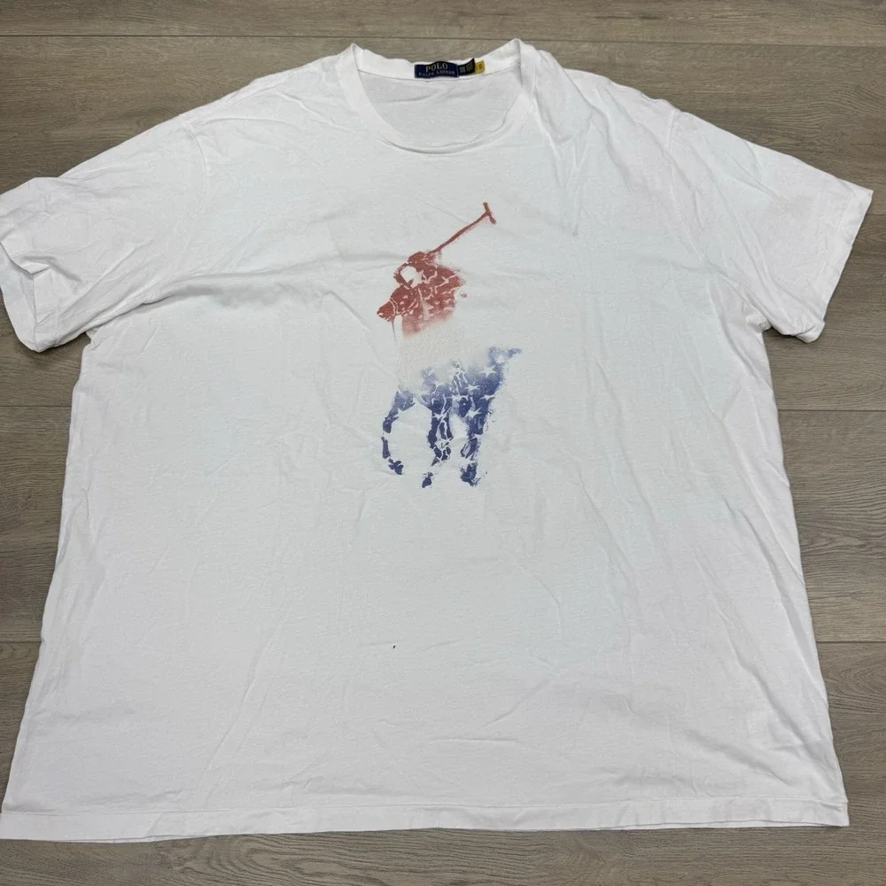 Polo Ralph Lauren USA Big Pony T Short Men's Sz 3XB White July 4 Patriotic